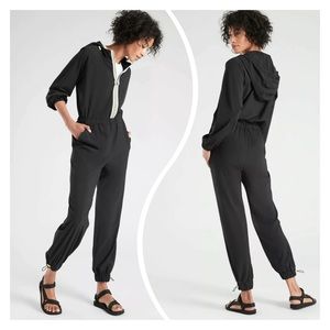 ATHLETA // Dipsea jumpsuit romper black/lime  hood size 8